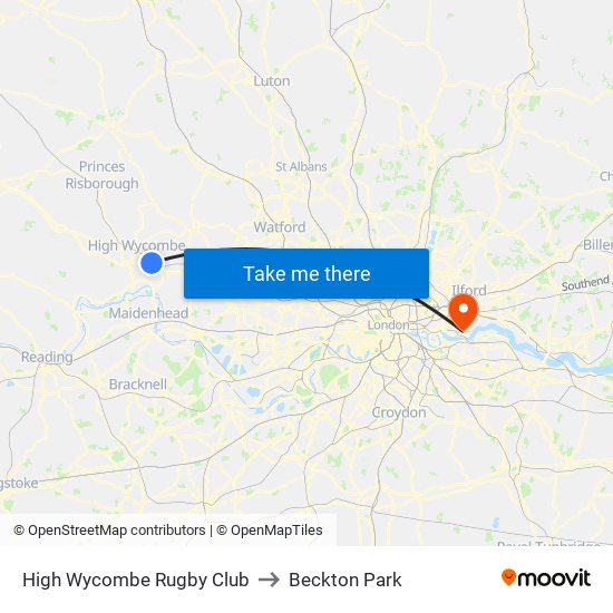 High Wycombe Rugby Club to Beckton Park map