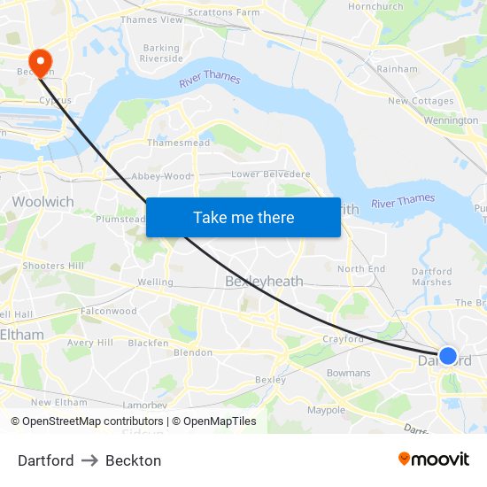 Dartford to Beckton map