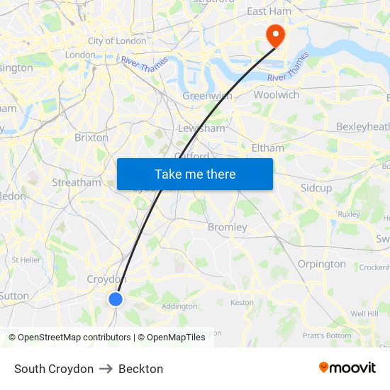 South Croydon to Beckton map