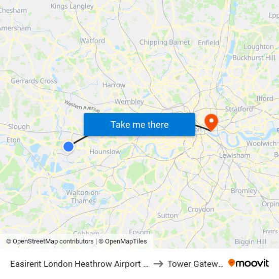 Easirent London Heathrow Airport Lhr to Tower Gateway map