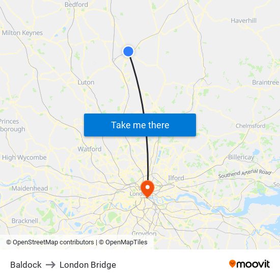 Baldock to London Bridge map