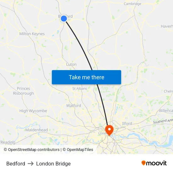 Bedford to London Bridge map