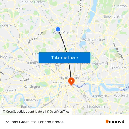 Bounds Green to London Bridge map