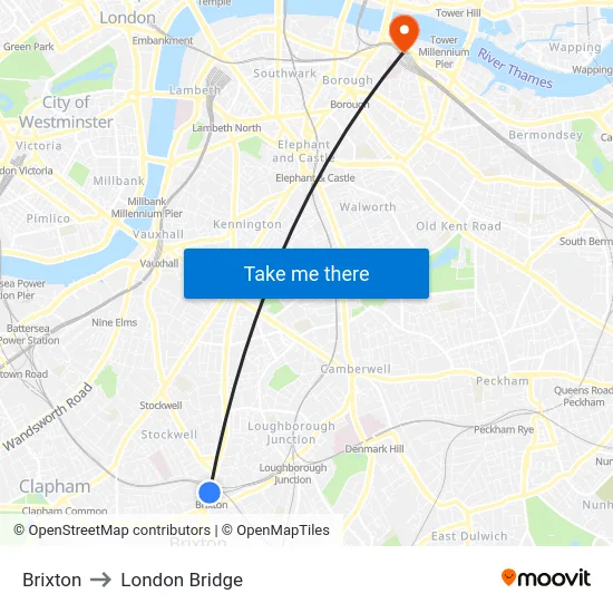 Brixton to London Bridge map