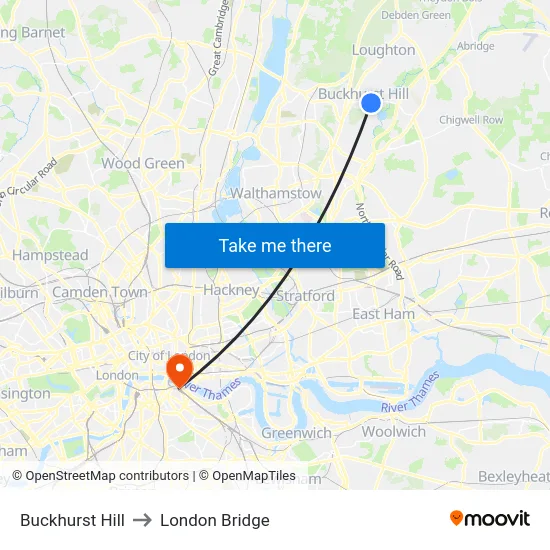 Buckhurst Hill to London Bridge map