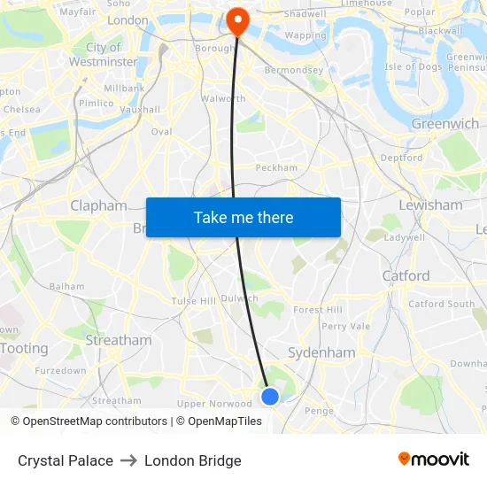 Crystal Palace to London Bridge map