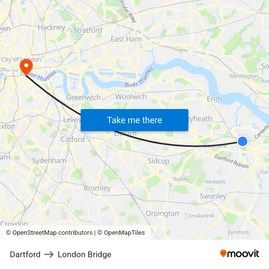 Dartford to London Bridge map