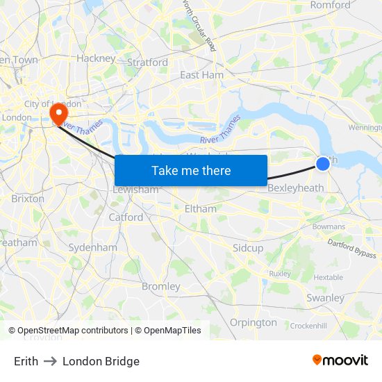 Erith to London Bridge map
