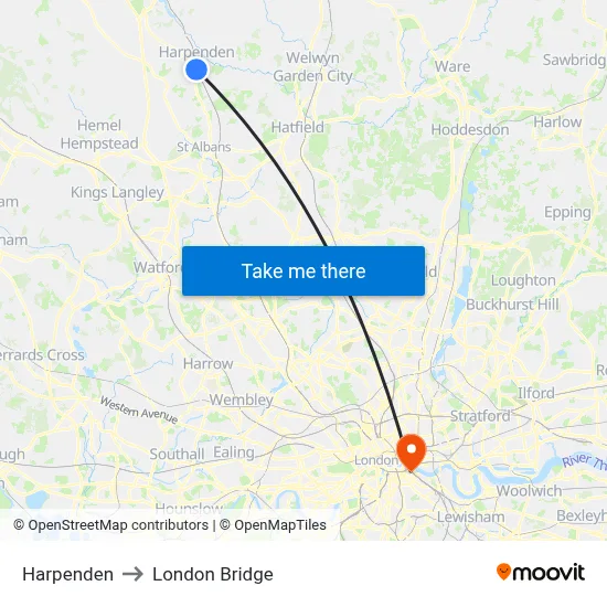 Harpenden to London Bridge map