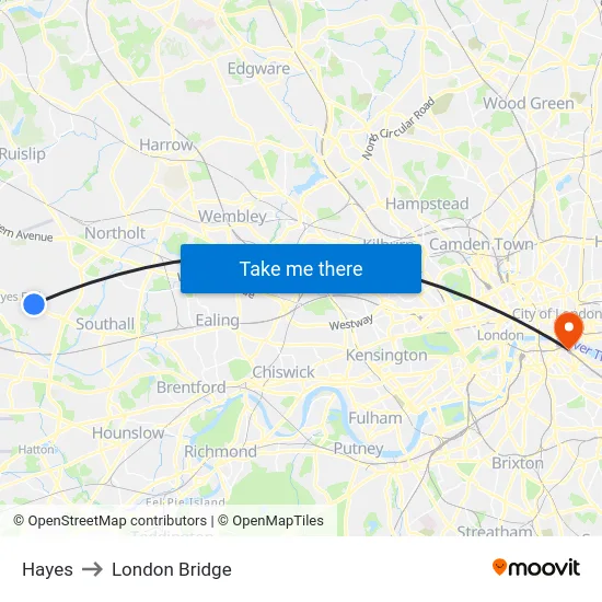 Hayes to London Bridge map