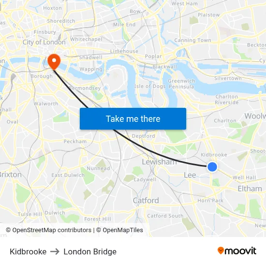 Kidbrooke to London Bridge map
