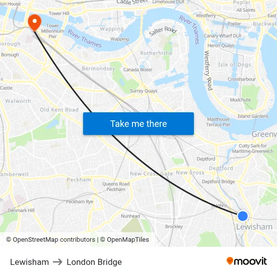 Lewisham to London Bridge map