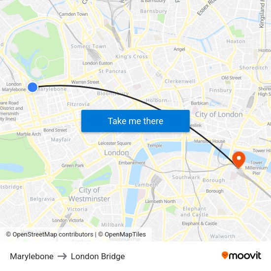 Marylebone to London Bridge map