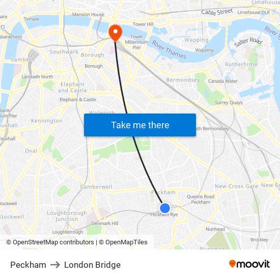 Peckham to London Bridge map