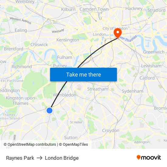 Raynes Park to London Bridge map