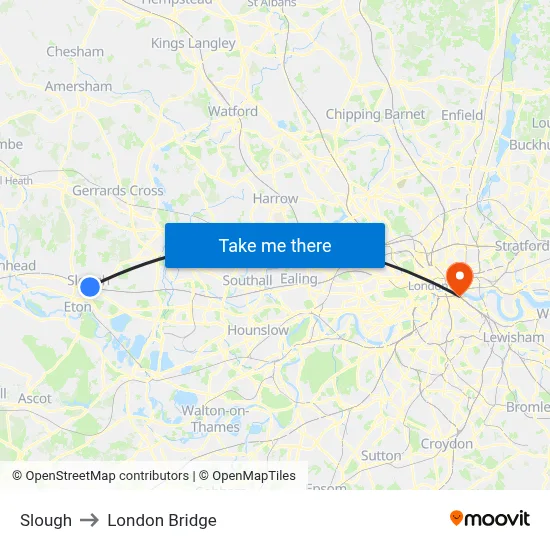Slough to London Bridge map