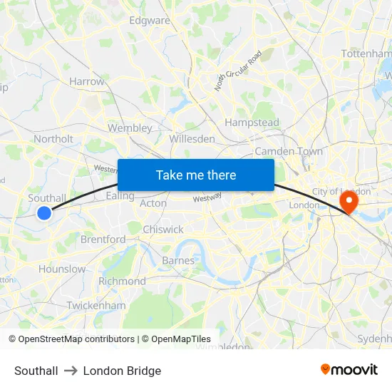 Southall to London Bridge map