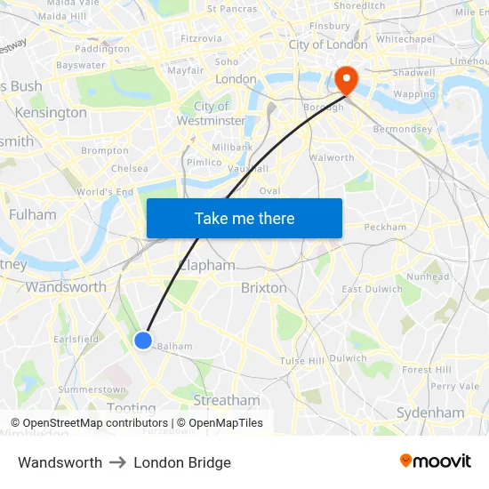 Wandsworth to London Bridge map