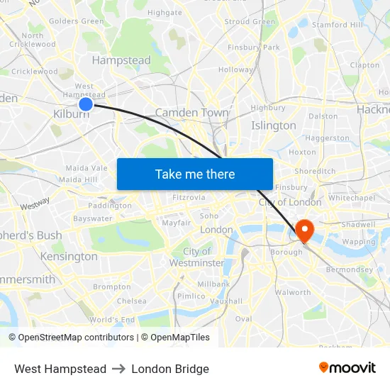 West Hampstead to London Bridge map