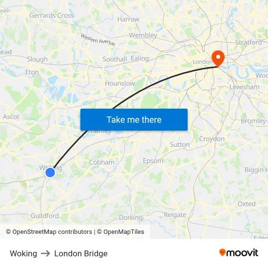 Woking to London Bridge map