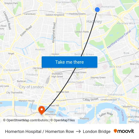 Homerton Hospital / Homerton Row to London Bridge map