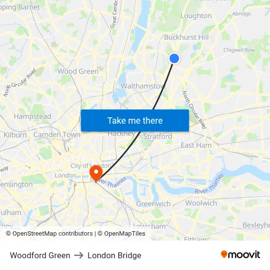 Woodford Green to London Bridge map