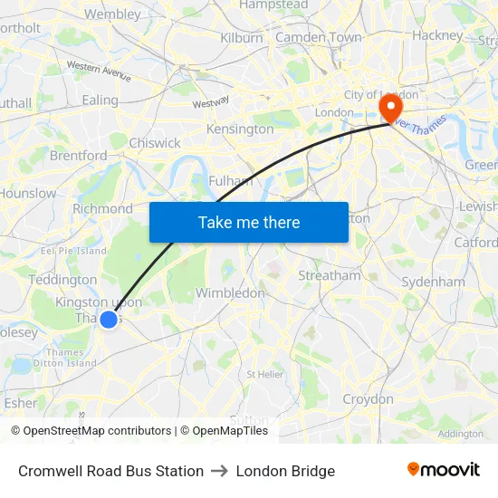 Cromwell Road Bus Station to London Bridge map