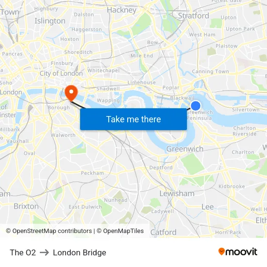 The O2 to London Bridge map