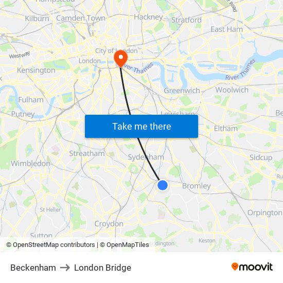 Beckenham to London Bridge map