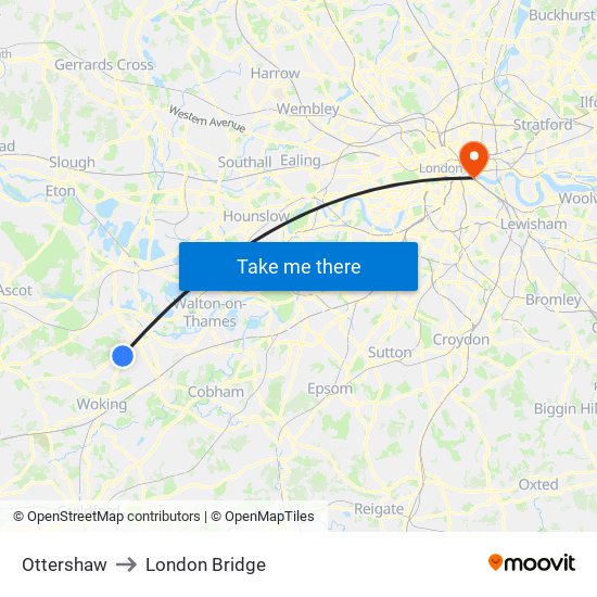 Ottershaw to London Bridge map