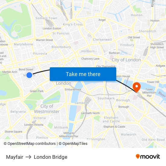 Mayfair to London Bridge map