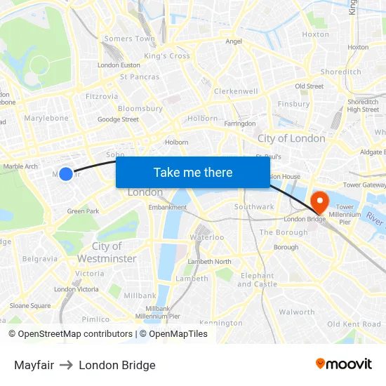 Mayfair to London Bridge map