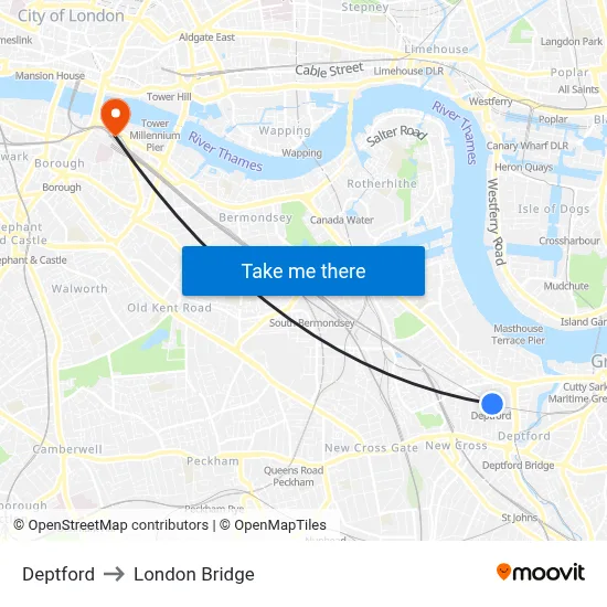 Deptford to London Bridge map