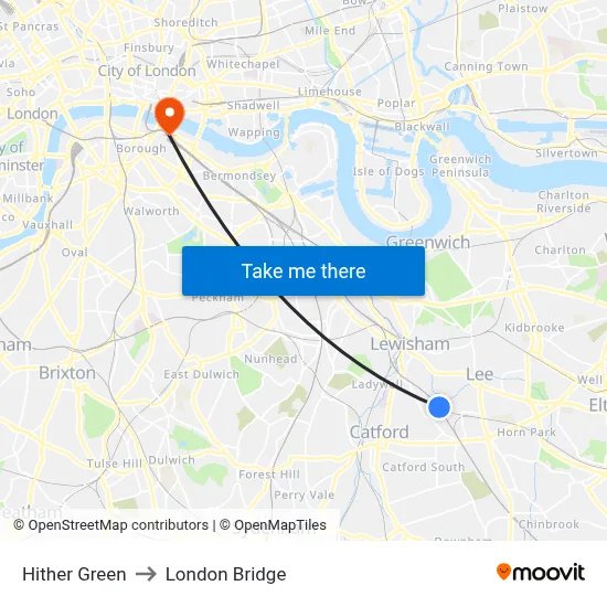 Hither Green to London Bridge map