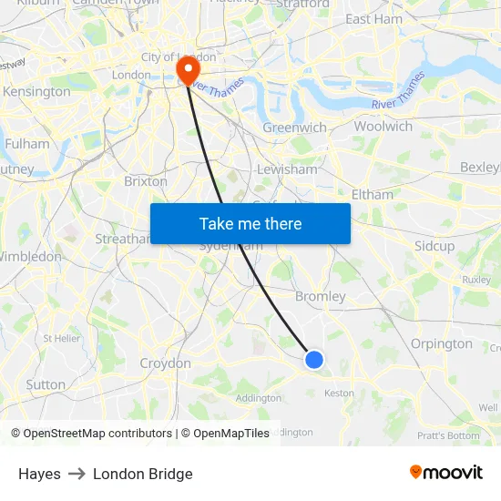 Hayes to London Bridge map