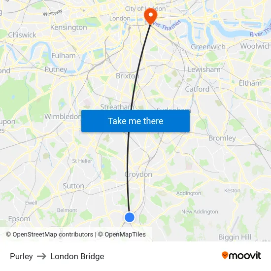 Purley to London Bridge map