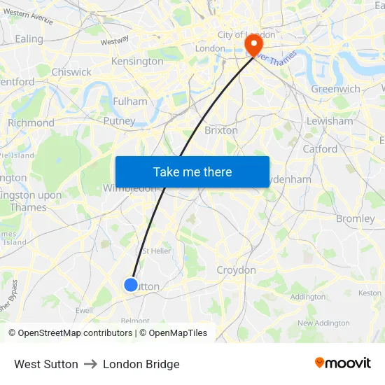 West Sutton to London Bridge map