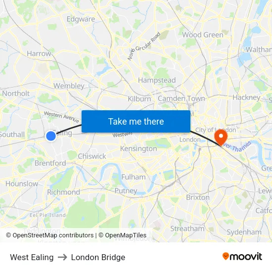 West Ealing to London Bridge map