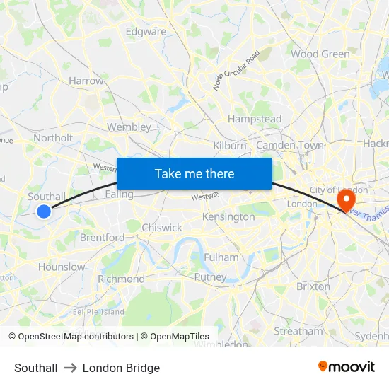Southall to London Bridge map