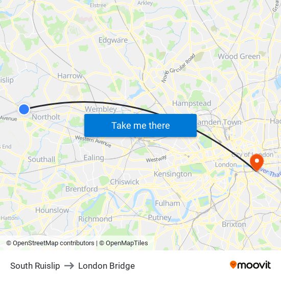South Ruislip to London Bridge map
