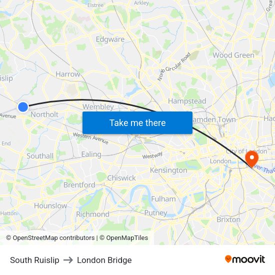 South Ruislip to London Bridge map