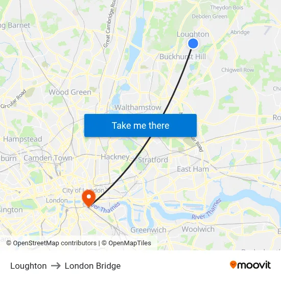 Loughton to London Bridge map