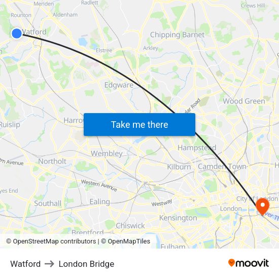 Watford to London Bridge map
