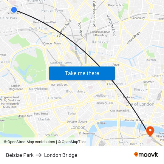 Belsize Park to London Bridge map