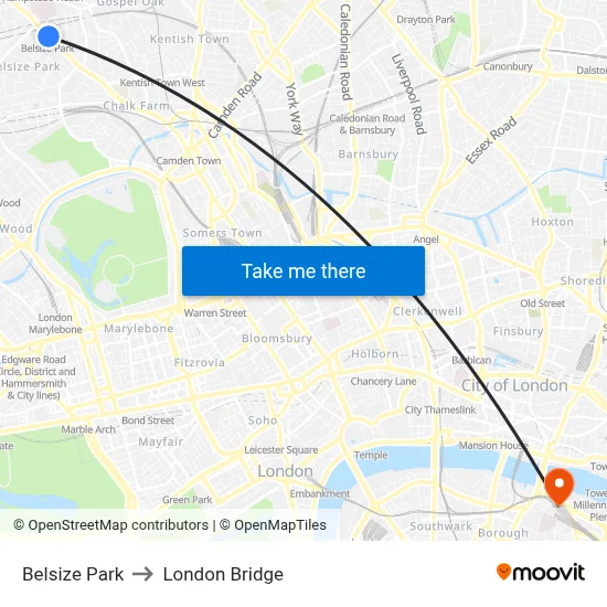 Belsize Park to London Bridge map