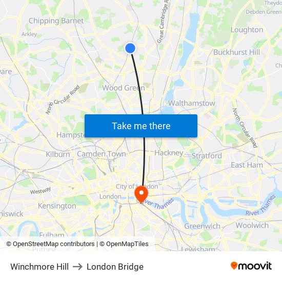 Winchmore Hill to London Bridge map