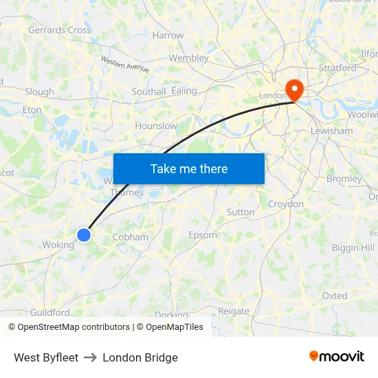 West Byfleet to London Bridge map