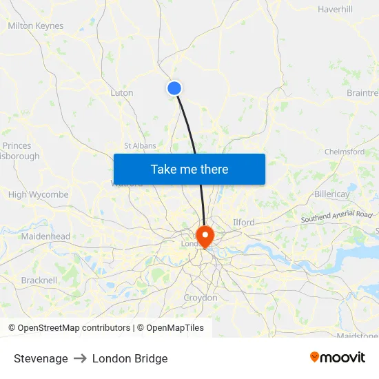 Stevenage to London Bridge map