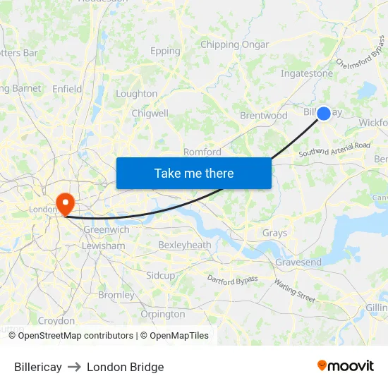Billericay to London Bridge map