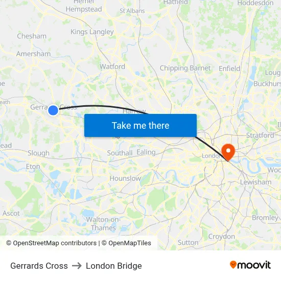 Gerrards Cross to London Bridge map